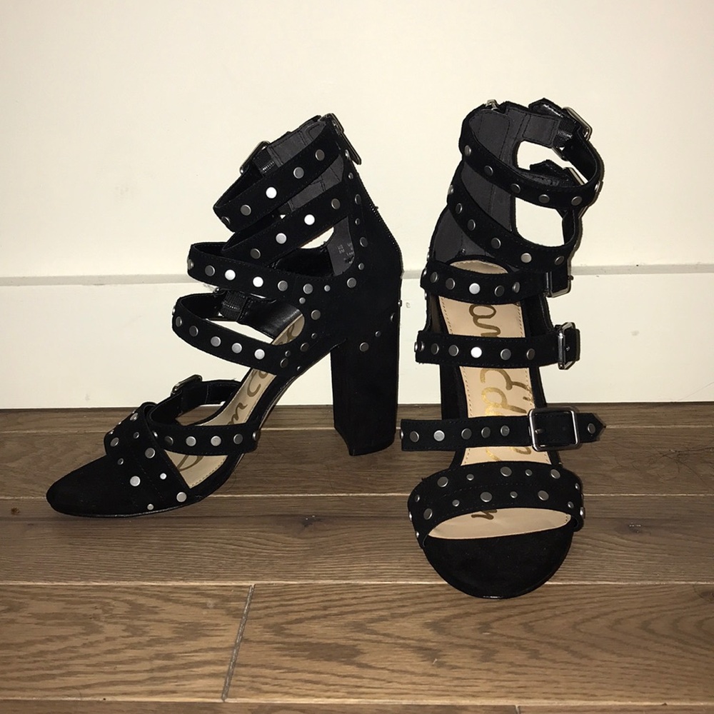 Sam Edelman black suede strappy/studded heels